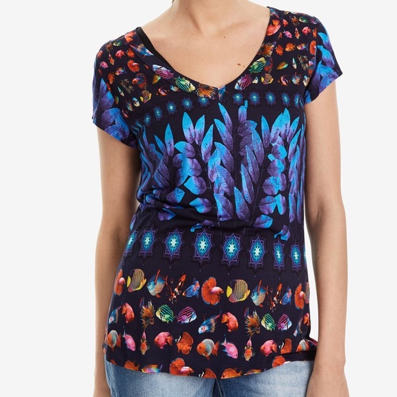 Desigual Tops - Desigual Tropical Fish Erika Tee Medium